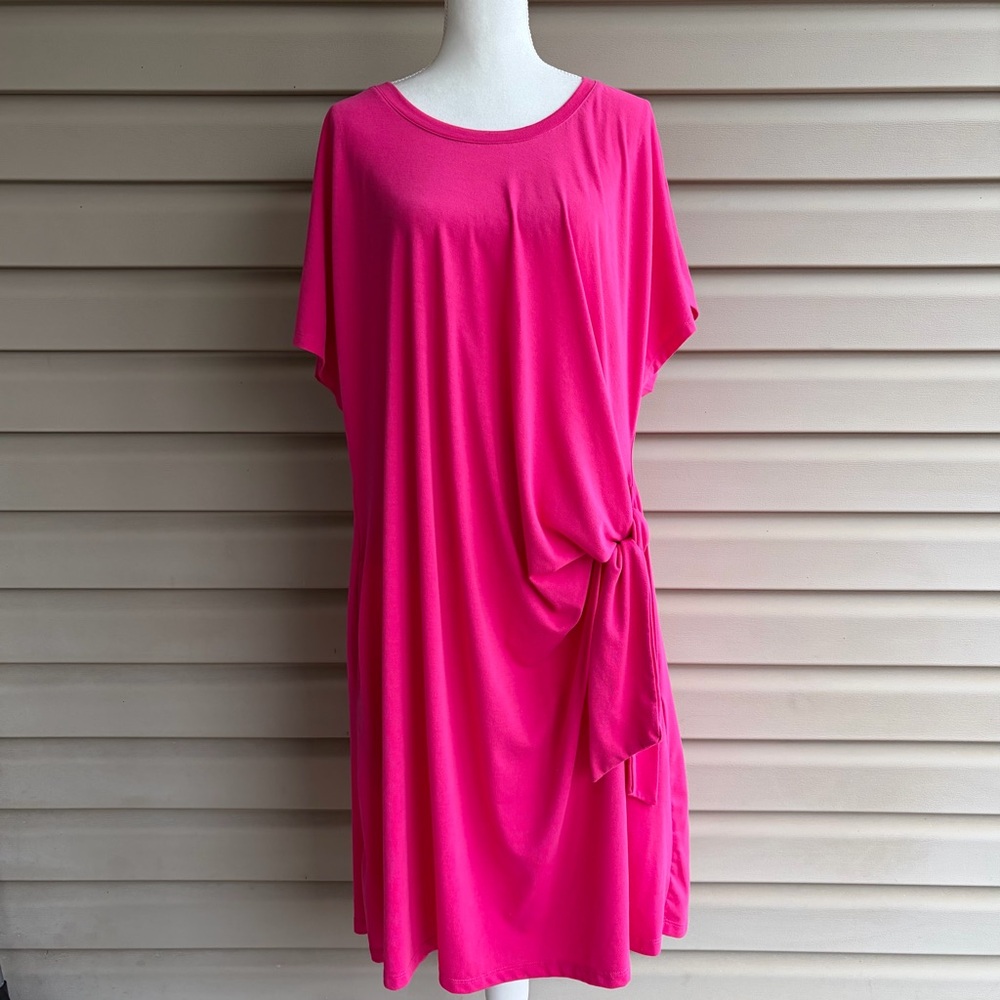 •Woman Within• Bright Pink Knit Dress with Side Tie Detail – Size 22/24